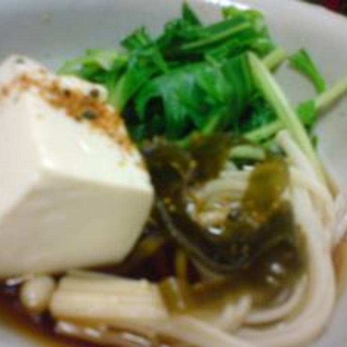 湯豆腐with水菜とえのき、出汁昆布も食べちゃえ